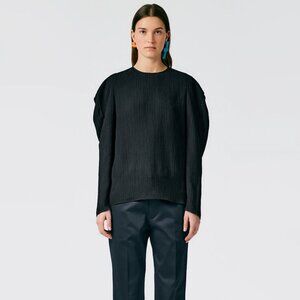 Tibi Matte Crinkle Long Square Sleeve Top in Black, size 6